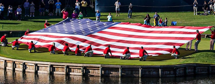 PONTE VEDRA BEACH, FL - MARCH 12: Military Appreciation Day on the 17th hole prior to THE PLAYERS Championship on THE PLAYERS Stadium Course at TPC Sawgrass on March 12, 2019, in Ponte Vedra Beach . (Photo by Darren Carroll/PGA TOUR)
